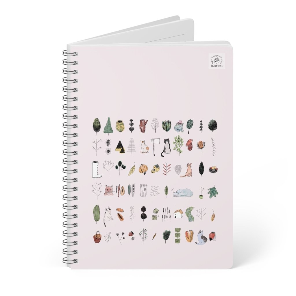 Plants & cats illust Wirobound Softcover Notebook, A5 - PastelWhisper
