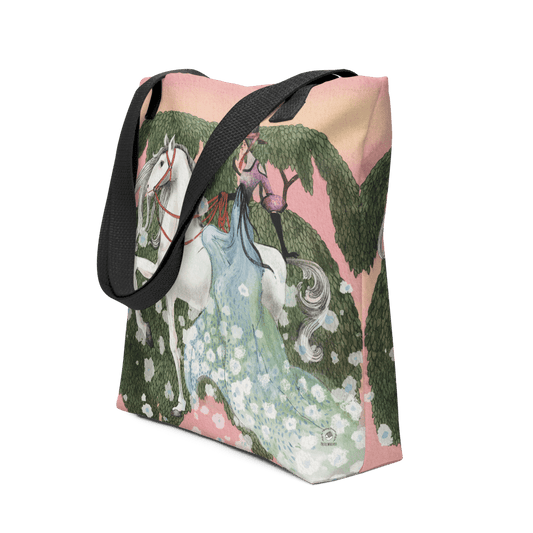 Princess and Horse Tote Bag, Pastel Pink Bag Gift for Women, Beautiful Flower Dress on Woman 15" X 15 ", Tote Bag - PastelWhisper
