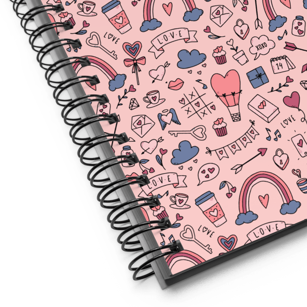 Spiral notebook, 5.5"x8.5", Cute Love illustration, 140pages - PastelWhisper