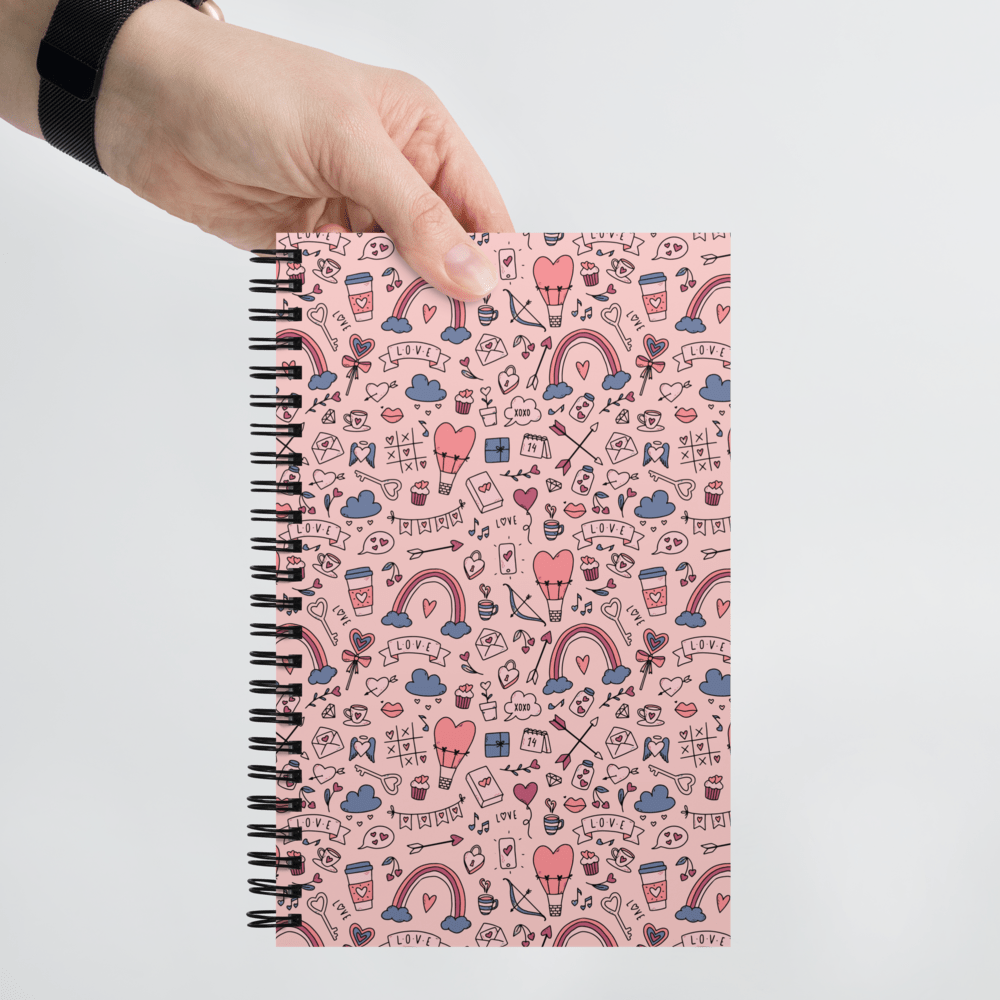 Spiral notebook, 5.5"x8.5", Cute Love illustration, 140pages - PastelWhisper