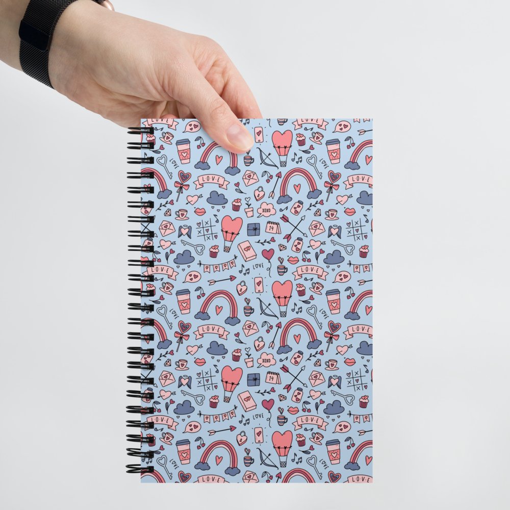 Spiral notebook, 5.5"x8.5", Muted Bule illust, 140pages - PastelWhisper