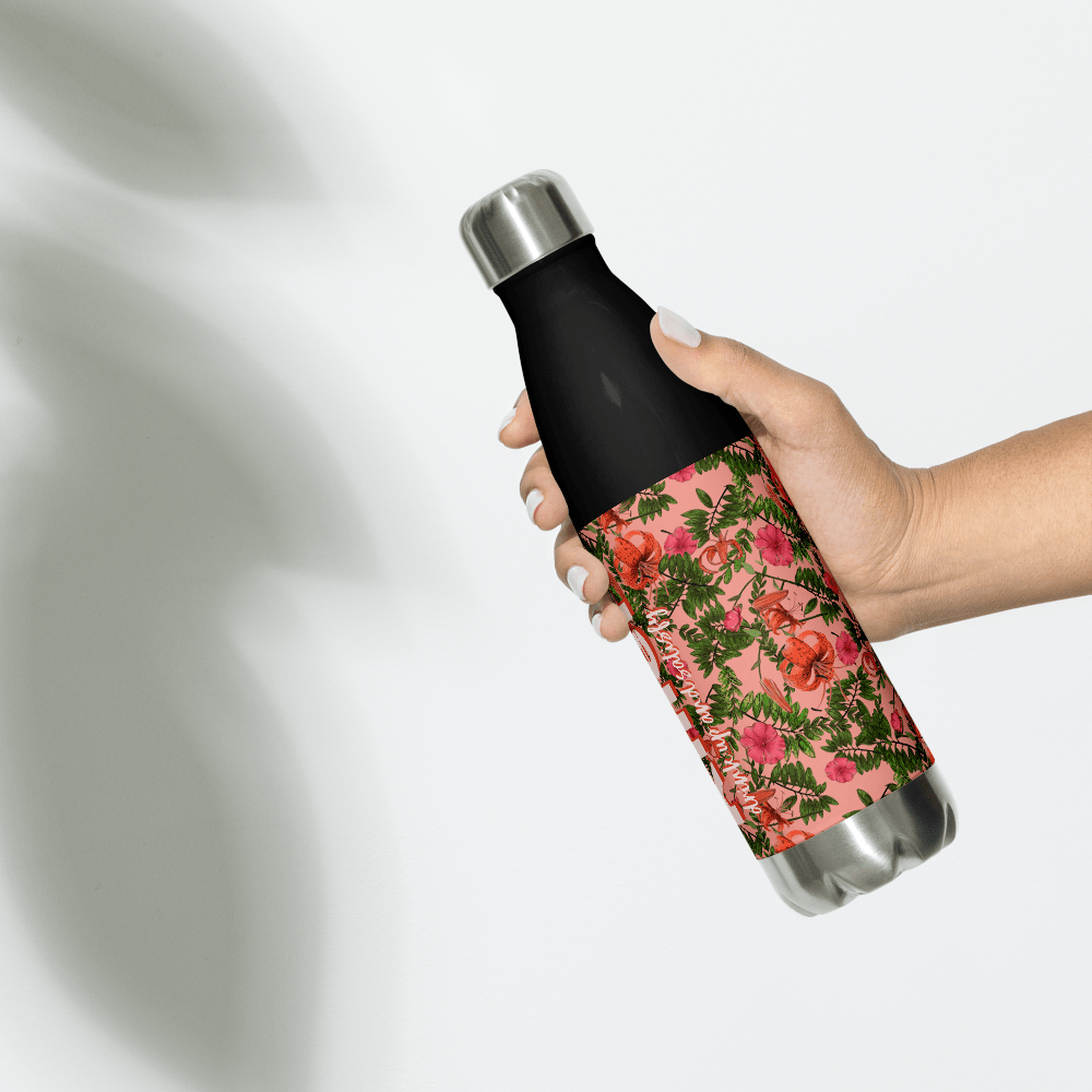 Stainless Steel Water bottle, 17oz, Thirst Killer Text on Tigerlily graphic - PastelWhisper