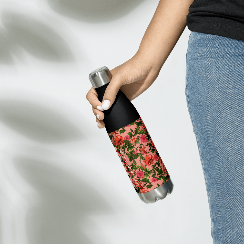 Stainless Steel Water bottle, 17oz, Thirst Killer Text on Tigerlily graphic - PastelWhisper