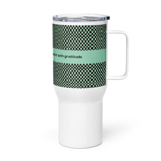 Vista Blue & Black Checker Travel mug with a handle, 25oz - PastelWhisper