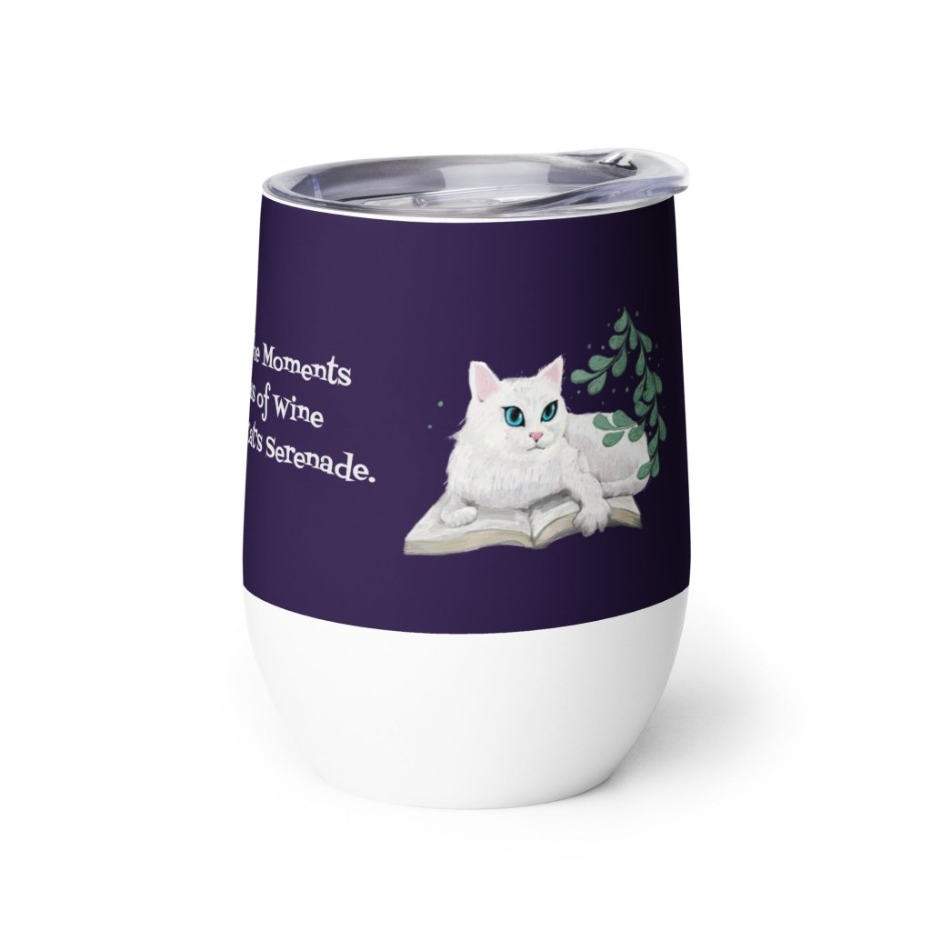 White cat on Deep Purple Wine tumbler, 12oz - PastelWhisper