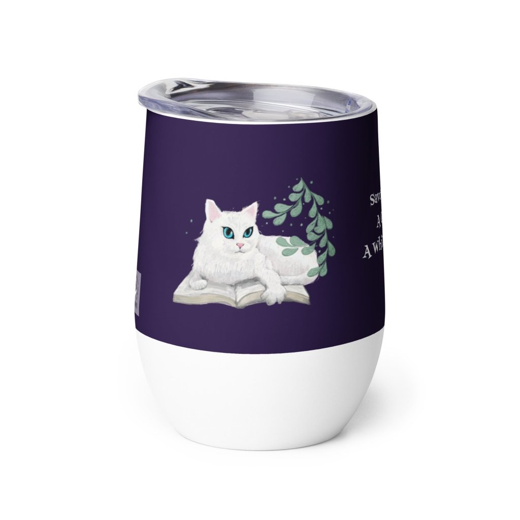 White cat on Deep Purple Wine tumbler, 12oz - PastelWhisper