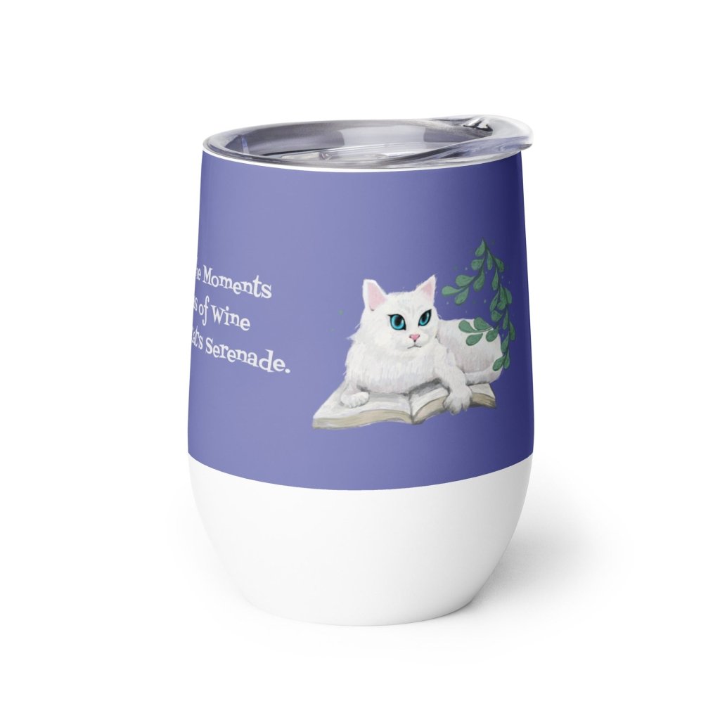 White cat on light Purple Wine tumbler, 12oz - PastelWhisper