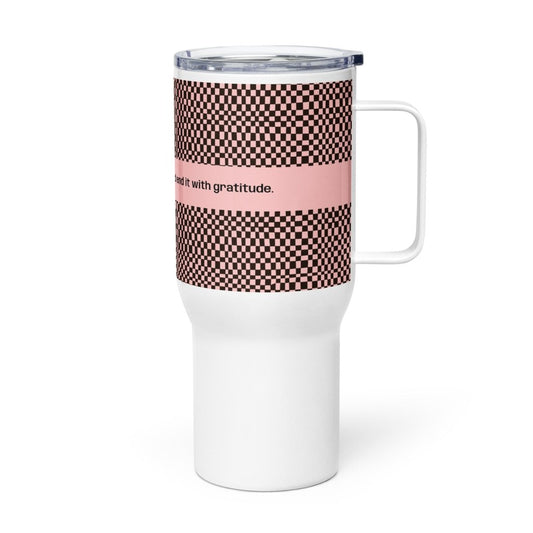 Your Pink & Black Checker Travel mug with a handle, 25oz - PastelWhisper