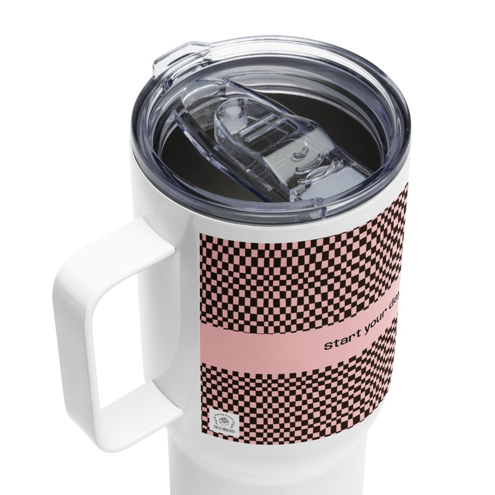 Your Pink & Black Checker Travel mug with a handle, 25oz - PastelWhisper